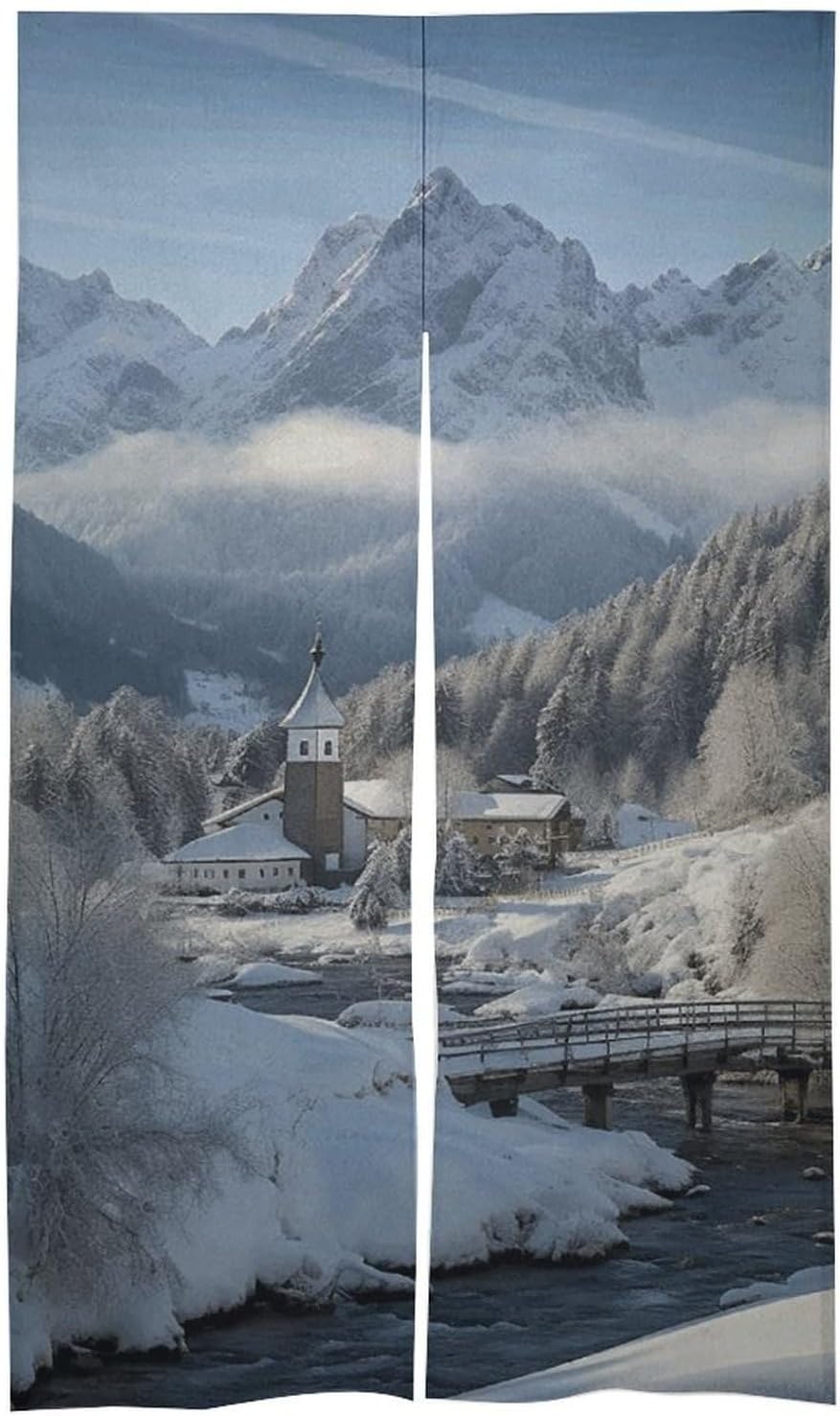 Bavarian Alps Winter Landscape Door Curtain 57x17 Inches