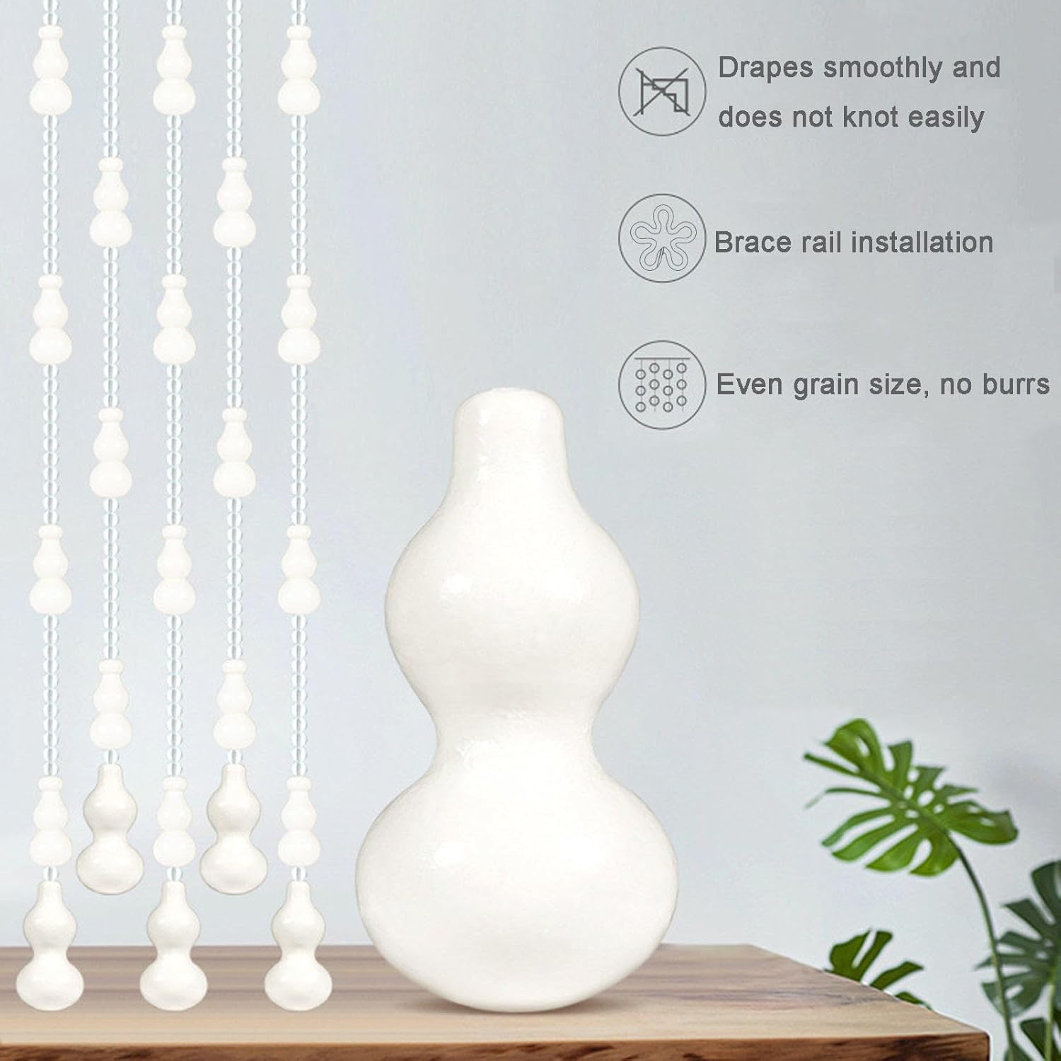 White Wood Beaded Door Curtain 41 Strands 135x225cm