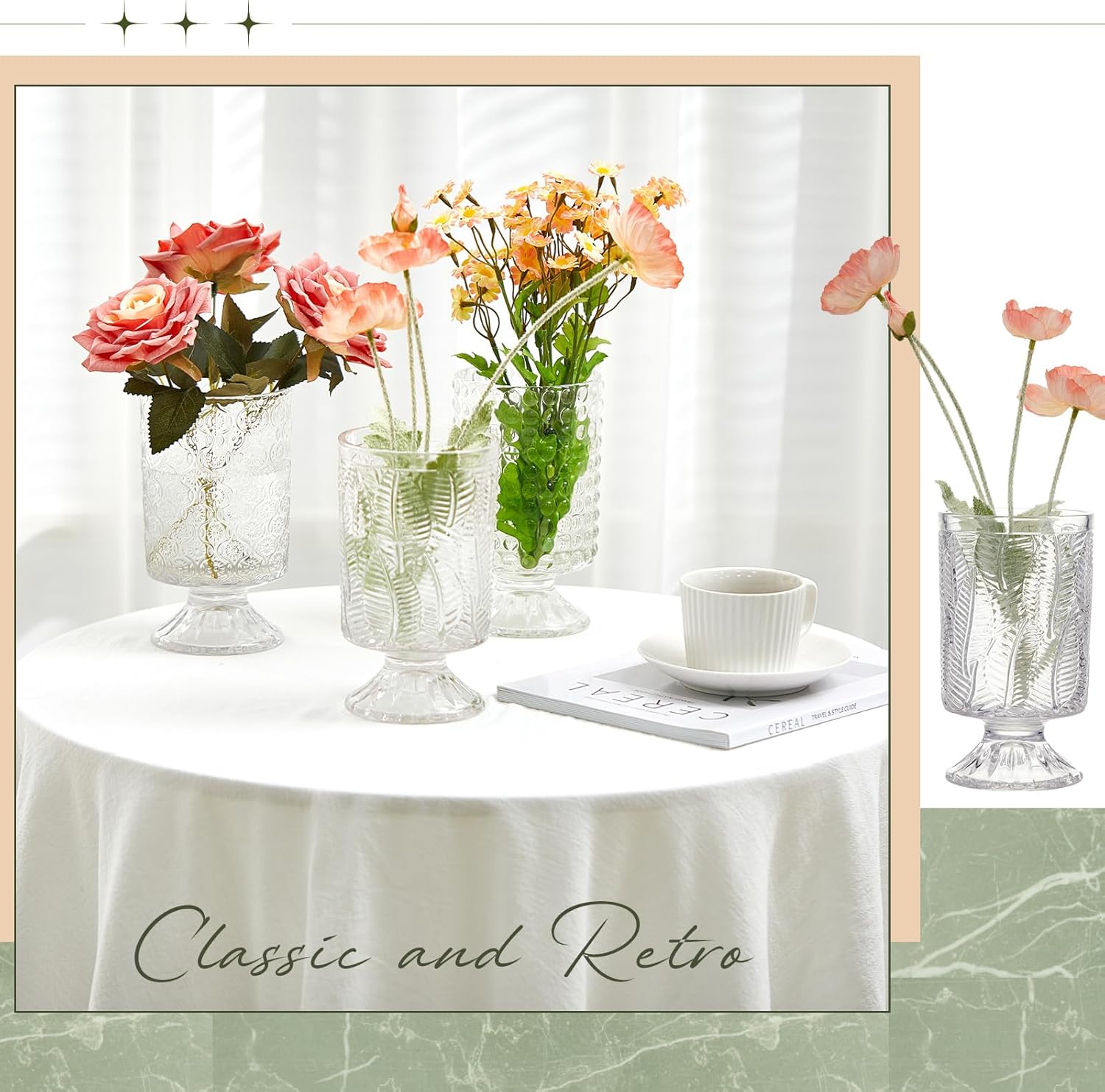 6 Pcs Clear Embossed Glass Vases for Wedding Centerpieces