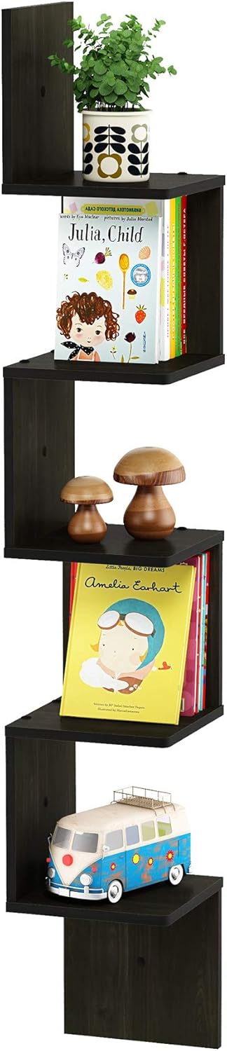 Furinno Rossi Wall Mount Floating Corner Shelf 5-Tier Espresso