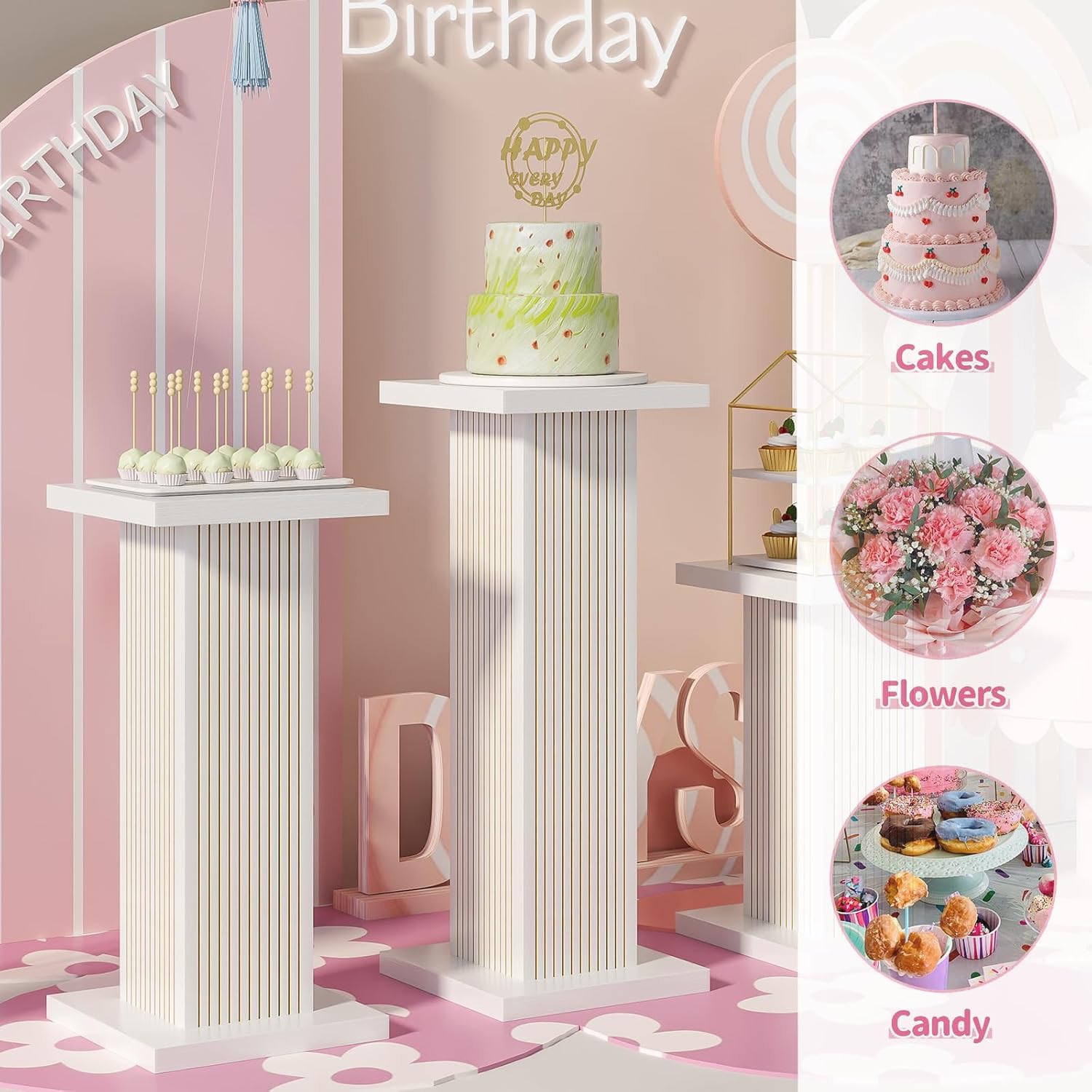 Fluted Panel Pedestal Stand Set 6Pcs White