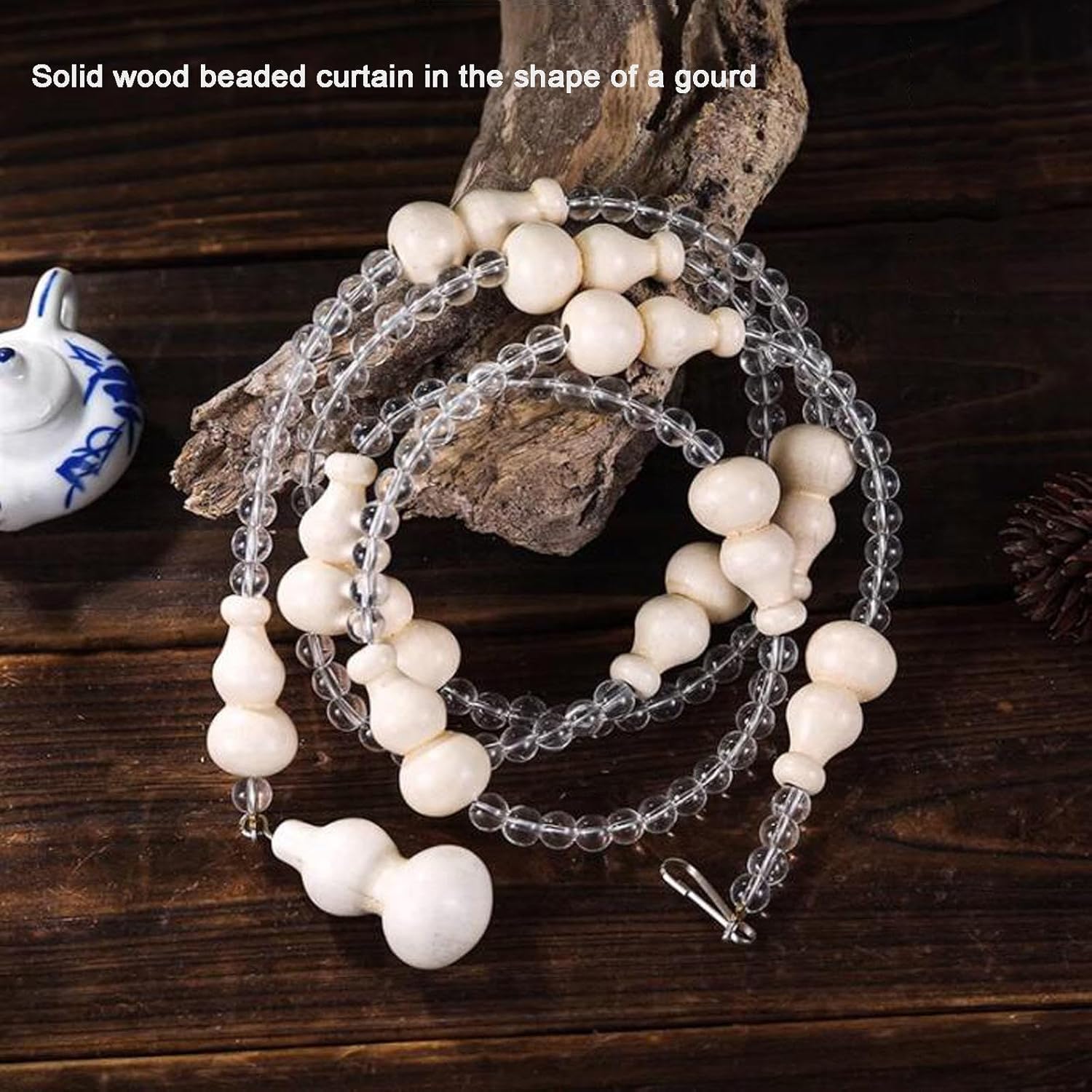 White Wood Beaded Door Curtain 41 Strands 135x225cm
