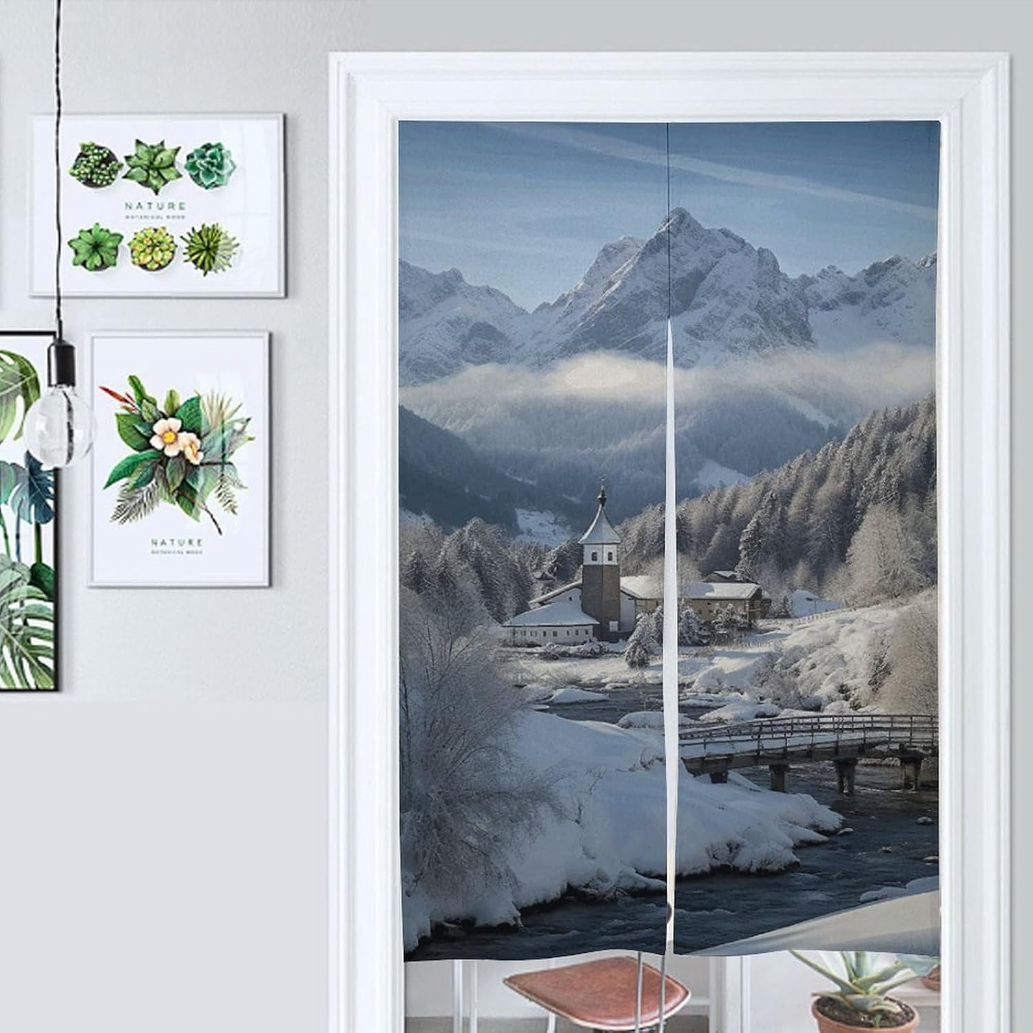 Bavarian Alps Winter Landscape Door Curtain 57x17 Inches