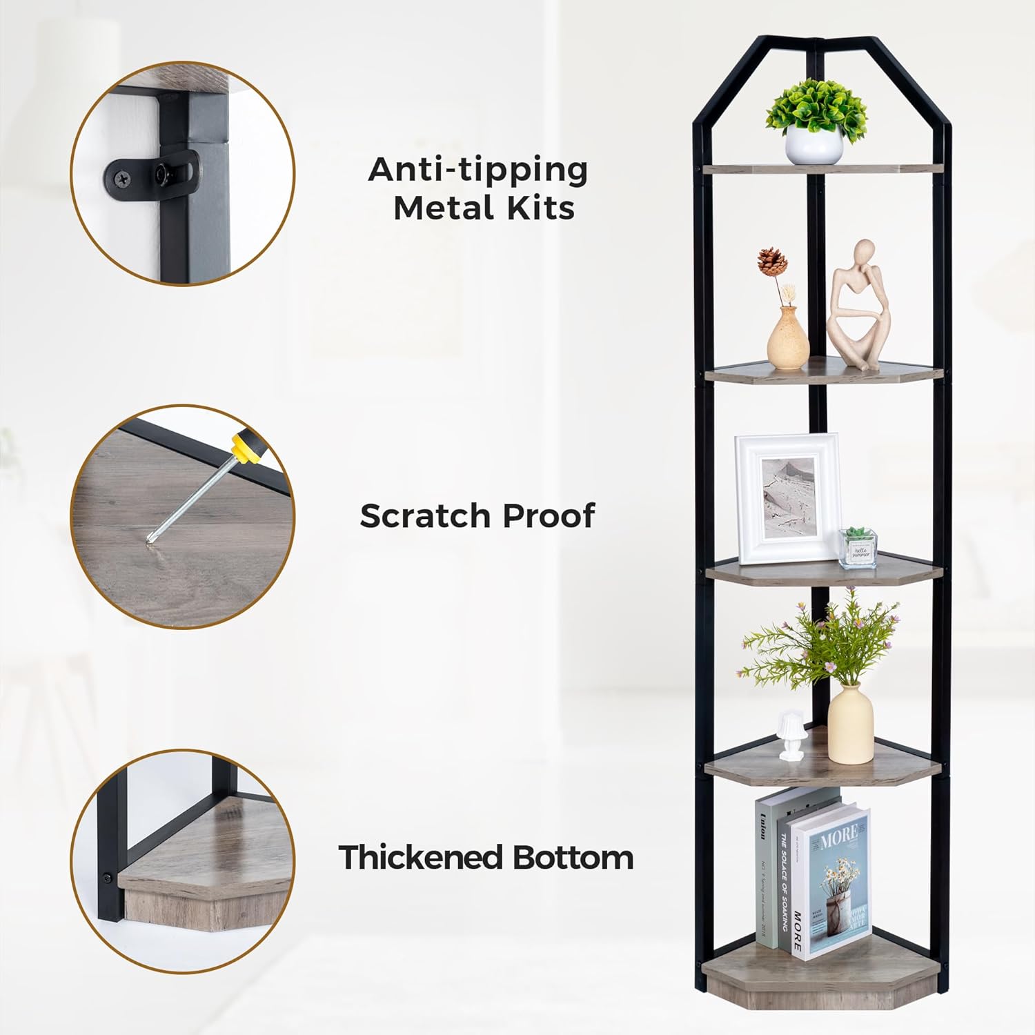 Fun Memories 5 Tier Corner Shelf Stand Grey