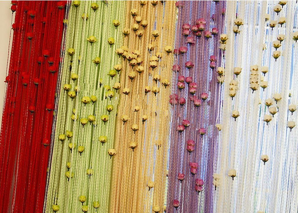 Wine Red Tassel Curtain Panels with Rose Flowers 100x200cm 2 Panels