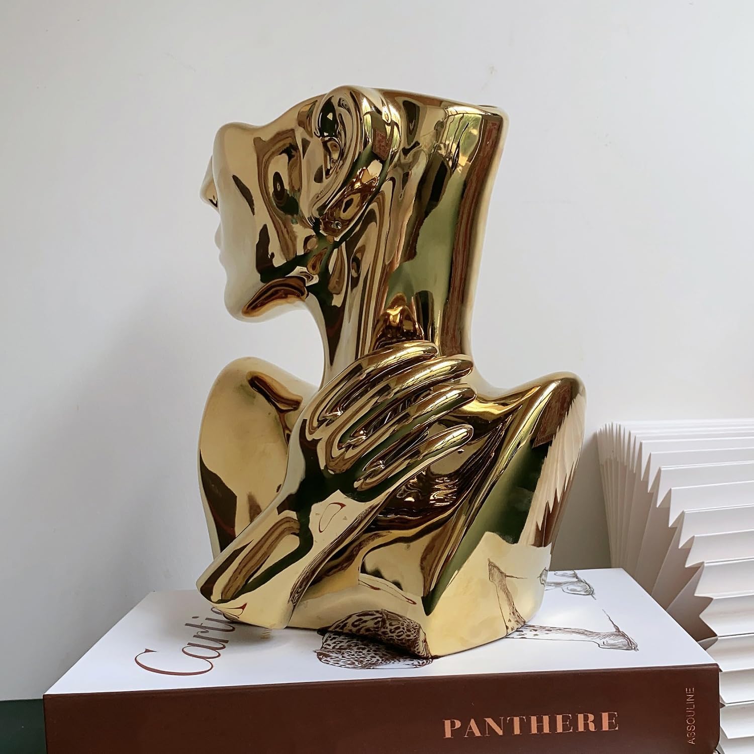 Funsoba Gold Ceramic Head Vase for Home Office Decor