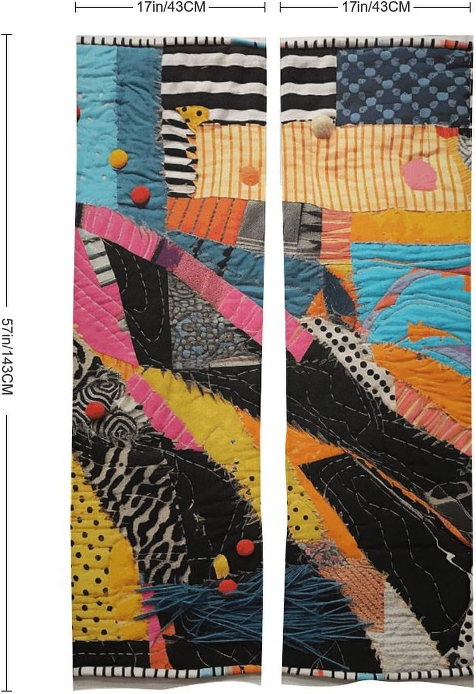 Colorful Quilt Split Door Curtain 17x57 Inches