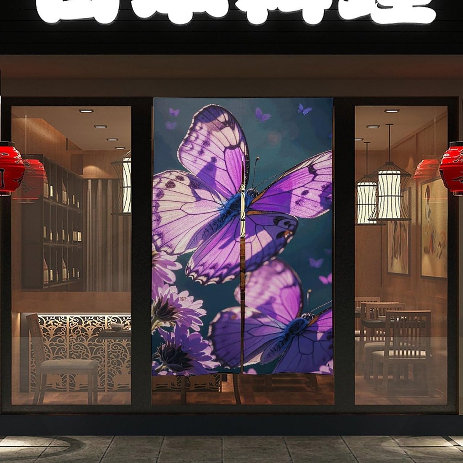 Lovely Purple Butterfly Door Cover Curtain 57x17 Inches