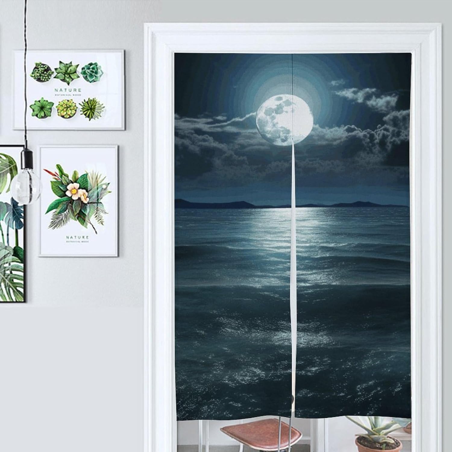 Moon and Sea Door Cover Curtain 57x17 Inches