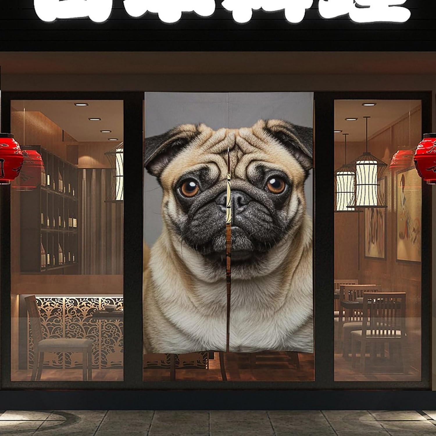 Animal Pug Door Curtain Panel 17x57 Inch Split Door Divider