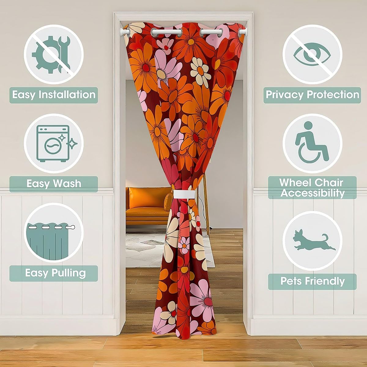 60s 70s Groovy Door Curtain 42x80 Inch