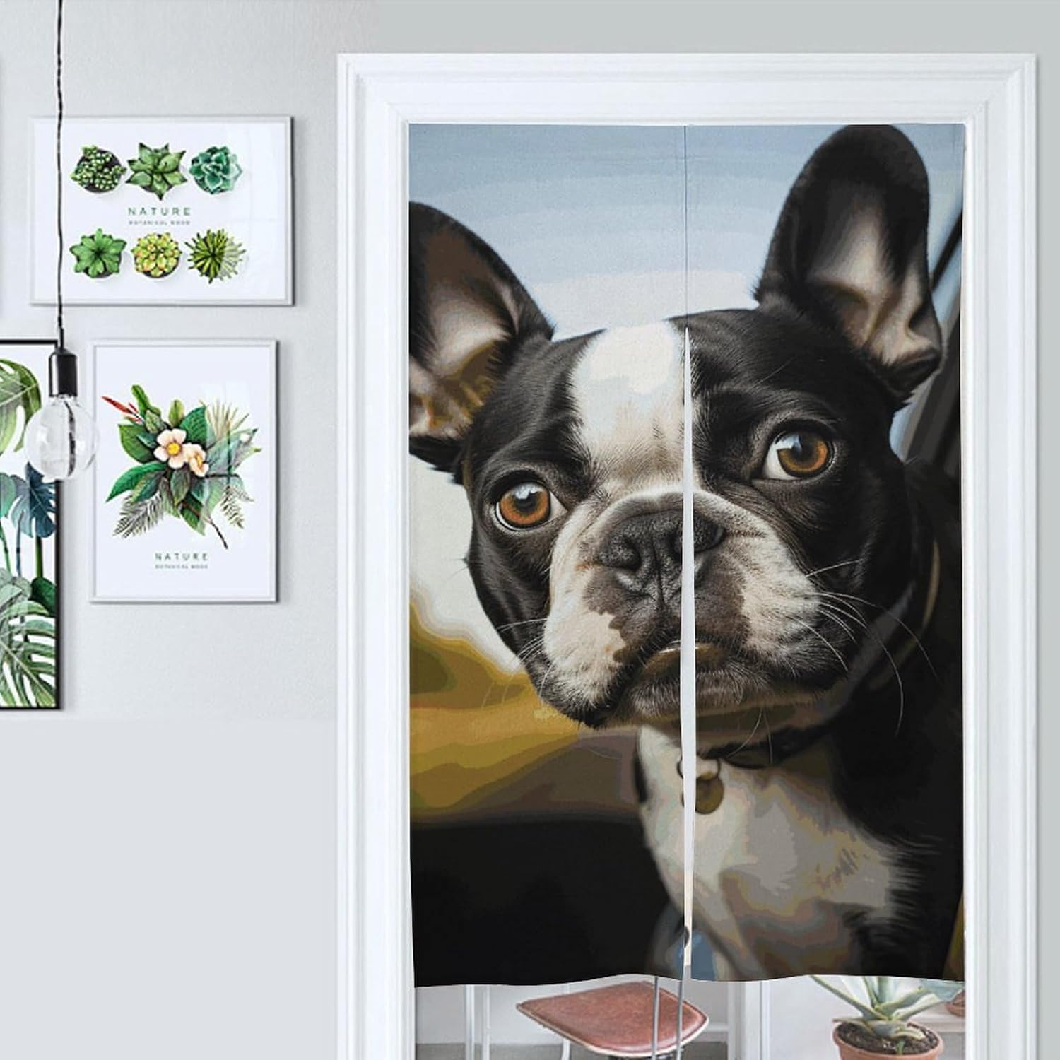 Puppy Dog Boston Terrier Door Curtain Panel - 17x57 Inch Blackout Divider
