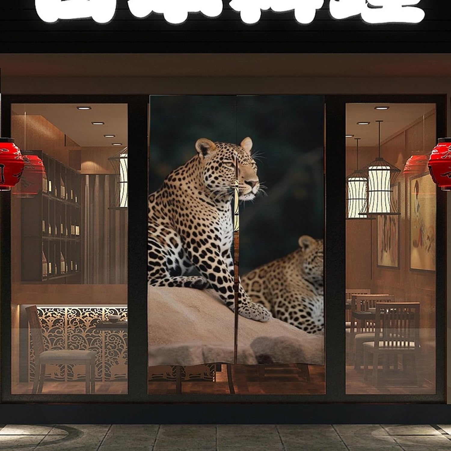 African Leopard on Rock Door Cover Curtain 57x17 Inch