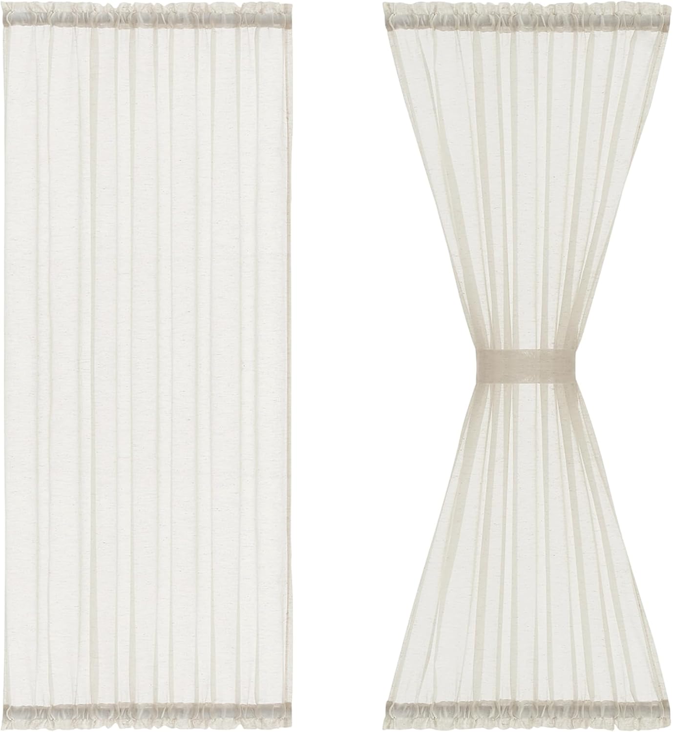 Linen French Door Curtains 2 Panels Set 52x40 Natural Flax Blend