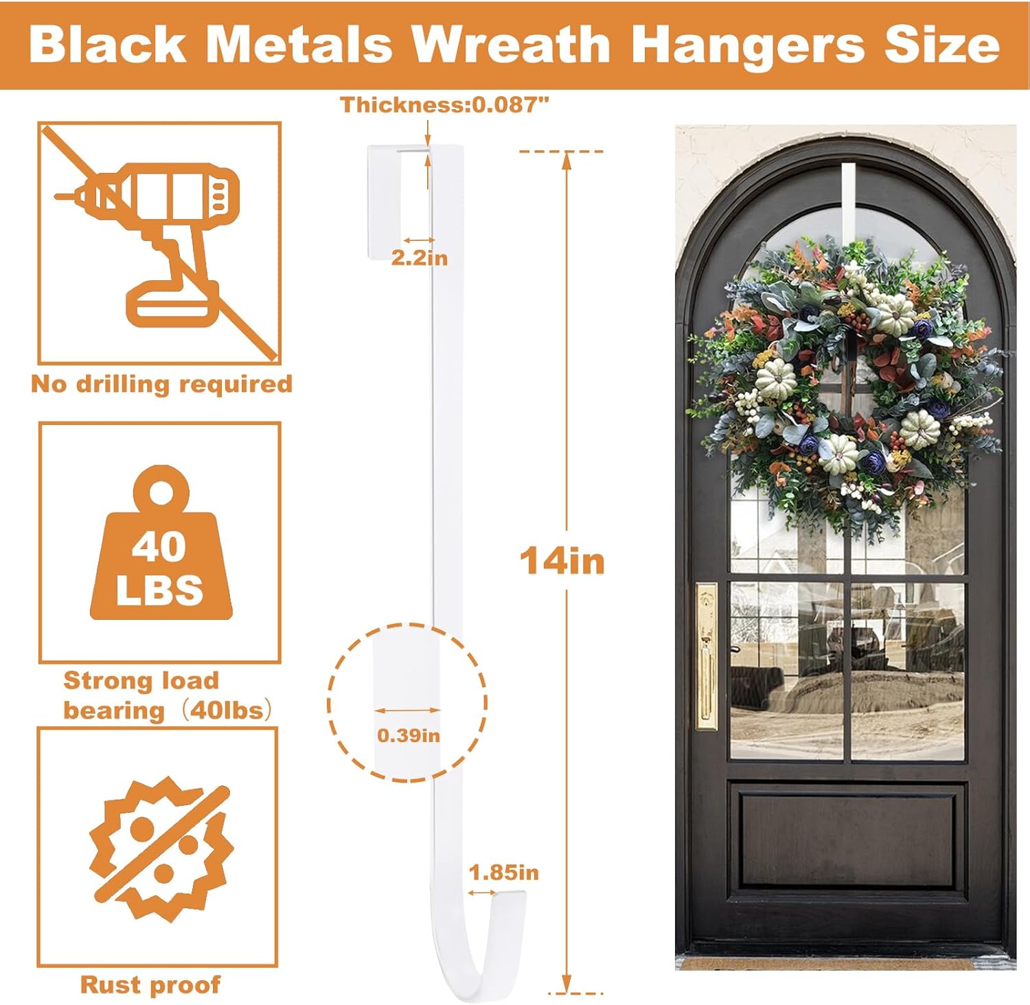 PECULA 2 Pack 14 Inch Wreath Hangers for Front Door