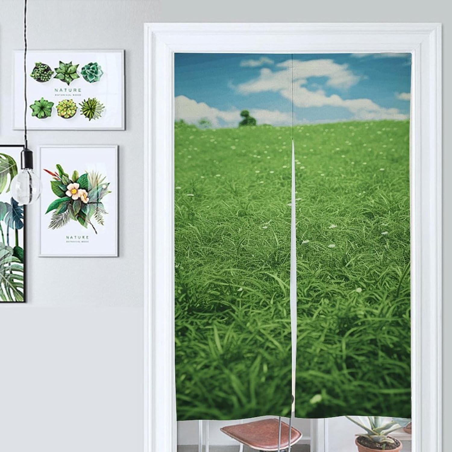 Green Lawn Door Cover Curtain 57x17 Inches