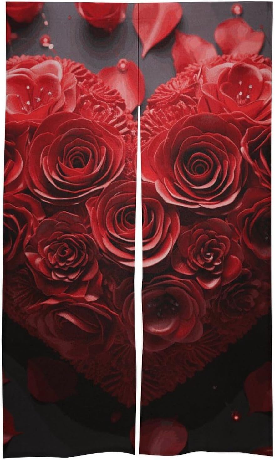 Red Rose Love Heart Door Curtain 57x17 Inches