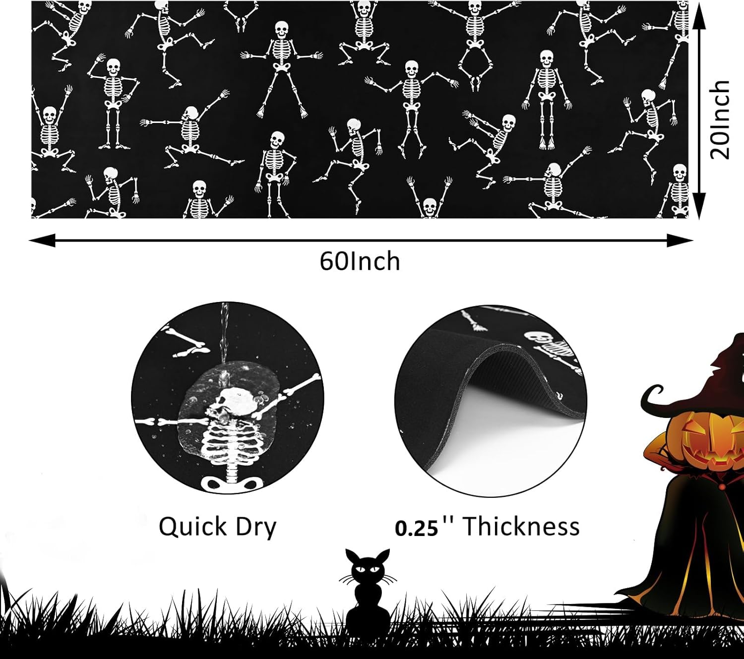 Happy Halloween Runner Rug Non Slip Black Laundry Room Mat 20x60