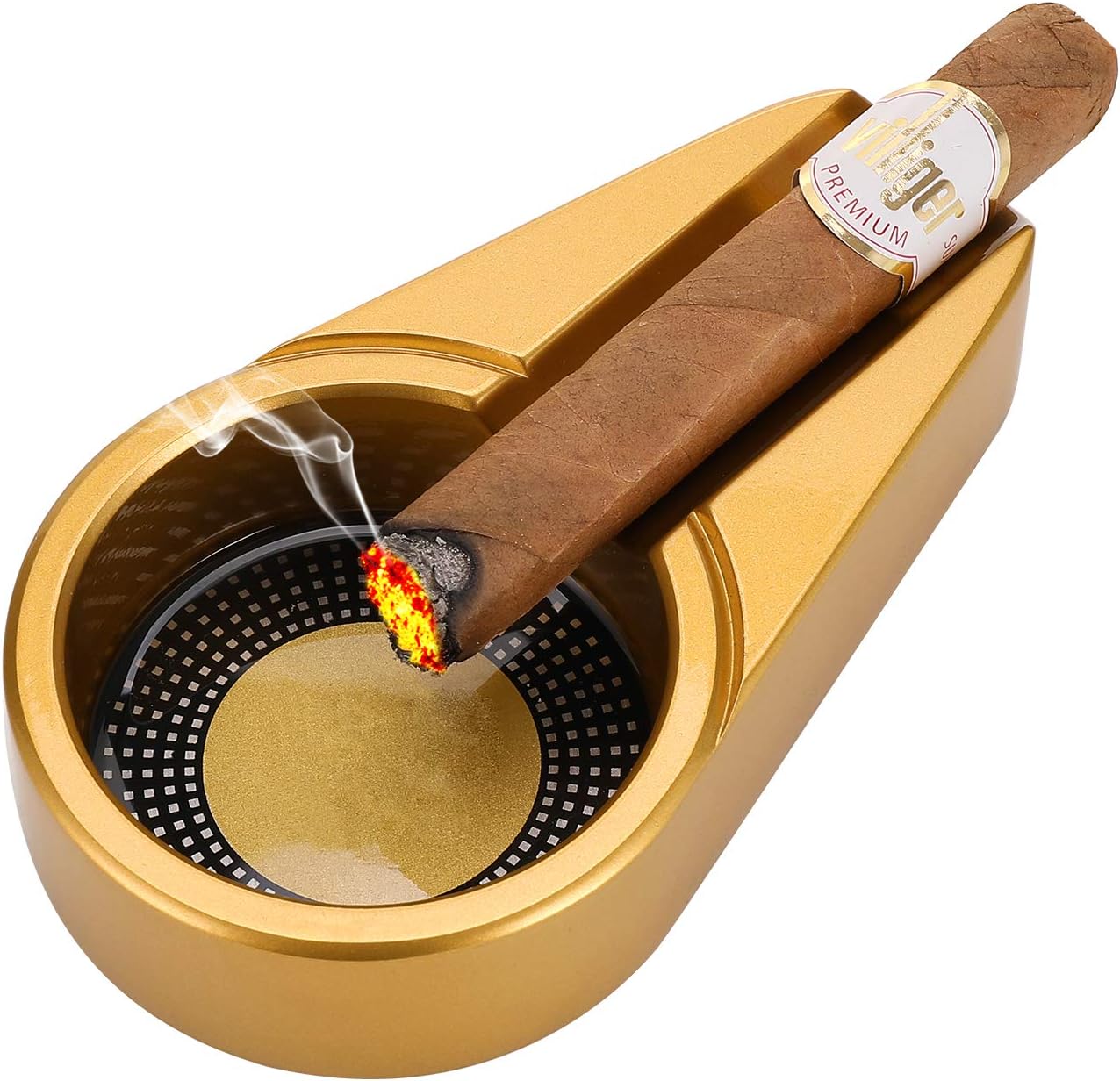 Cigar Travel Ashtray in Gold Metal