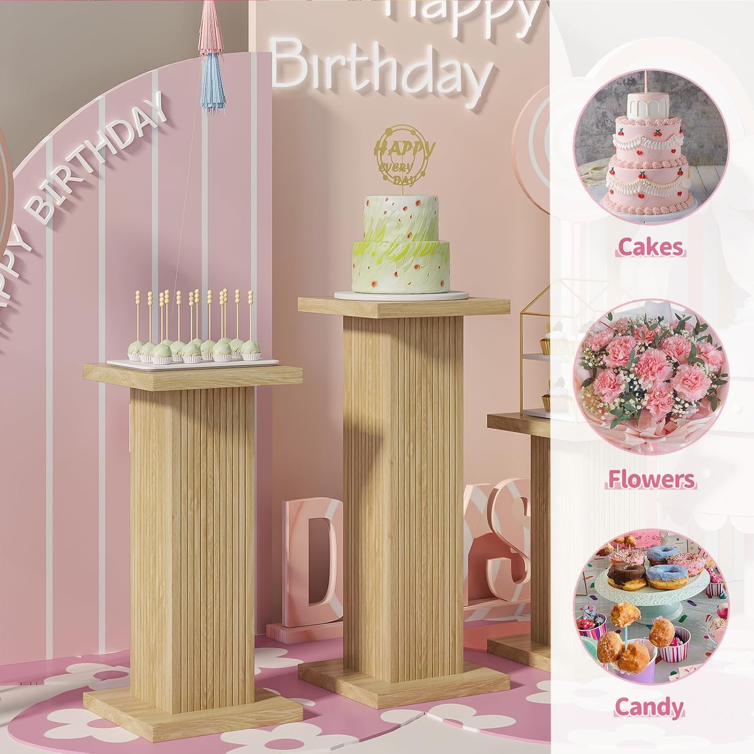 3Pcs Square Wood Pedestal Display Stand Set