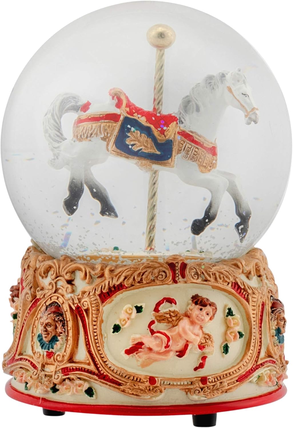 Gilded Gold Tone Musical Water Globe with Cupid and Carousel Horse