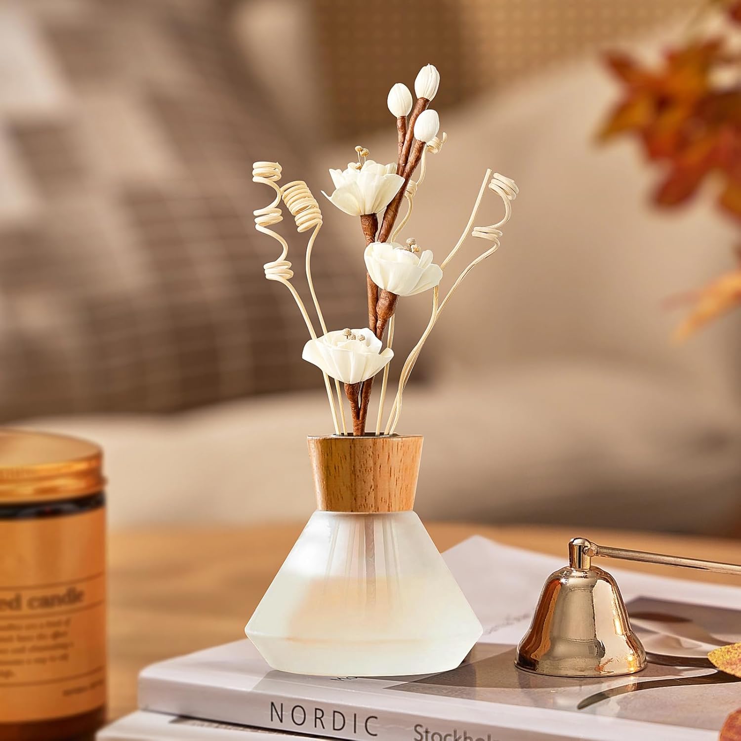 Natural Reed Diffuser Sticks Set with Flowers