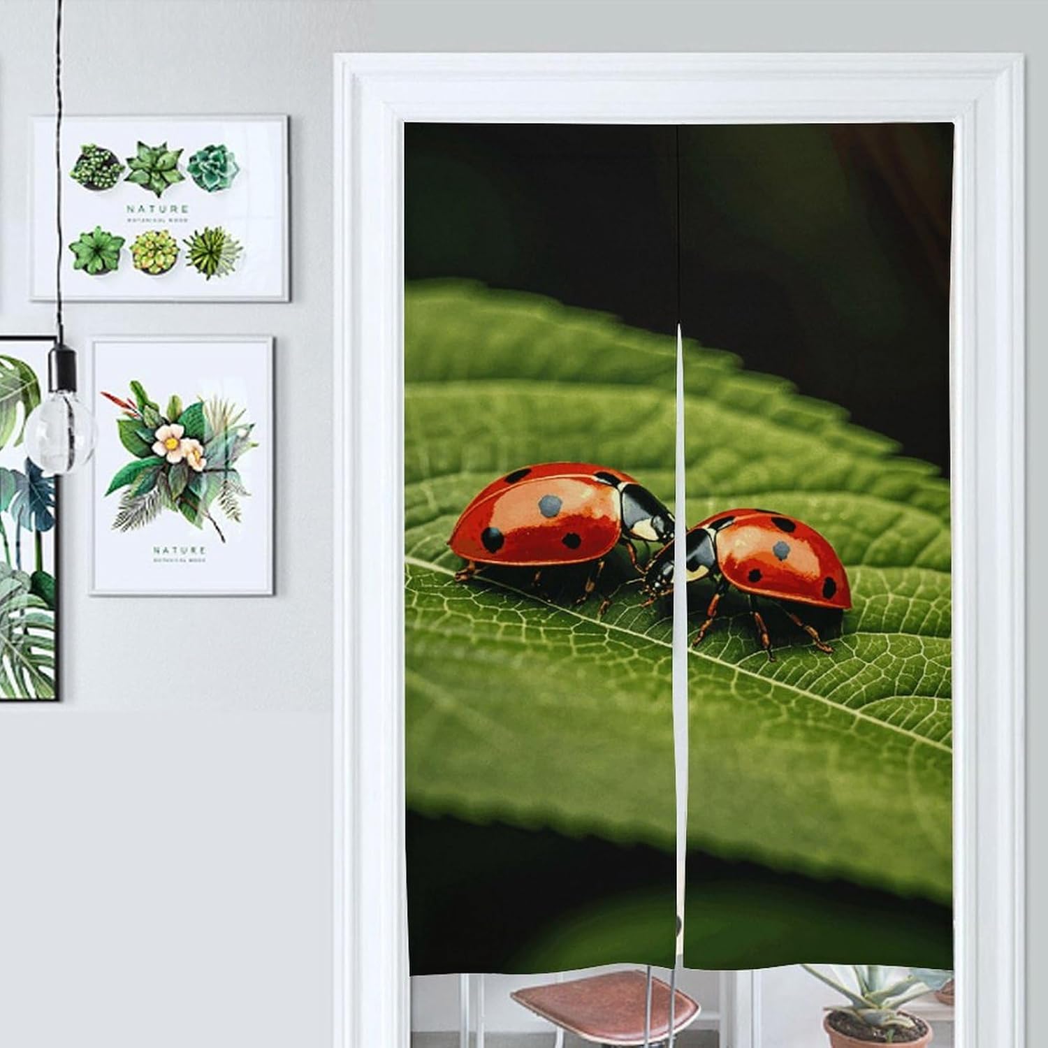 Leaves and Ladybug Door Cover Curtain 57x17 Inches