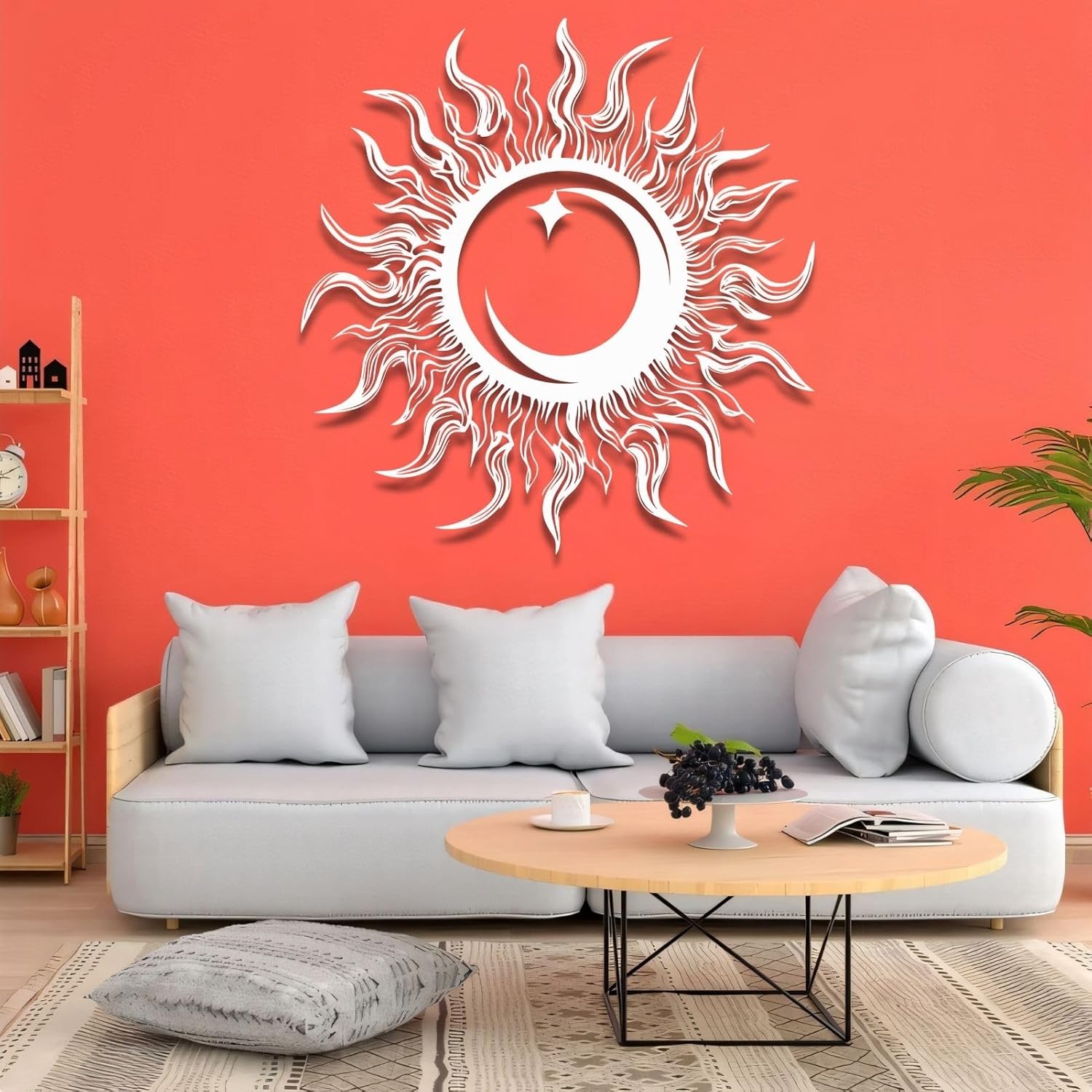 KingGenius Sun Moon Star Wall Decor 299x299 Inch Metal Art