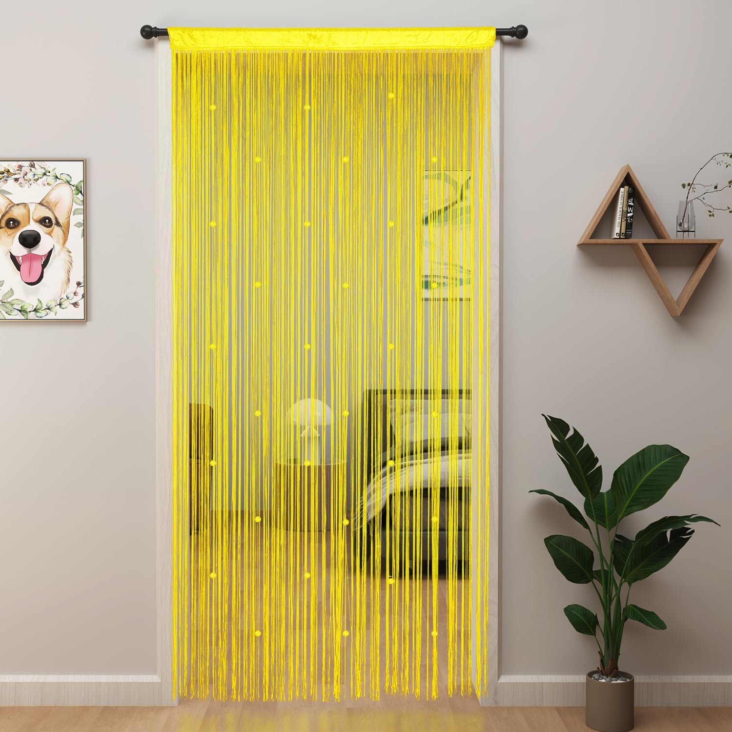 YIIBAII Beaded Curtain Yellow 39x110 Inches