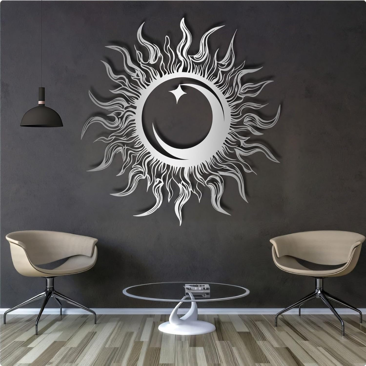 KingGenius Sun Moon Star Wall Decor 299x299 Inch Metal Art