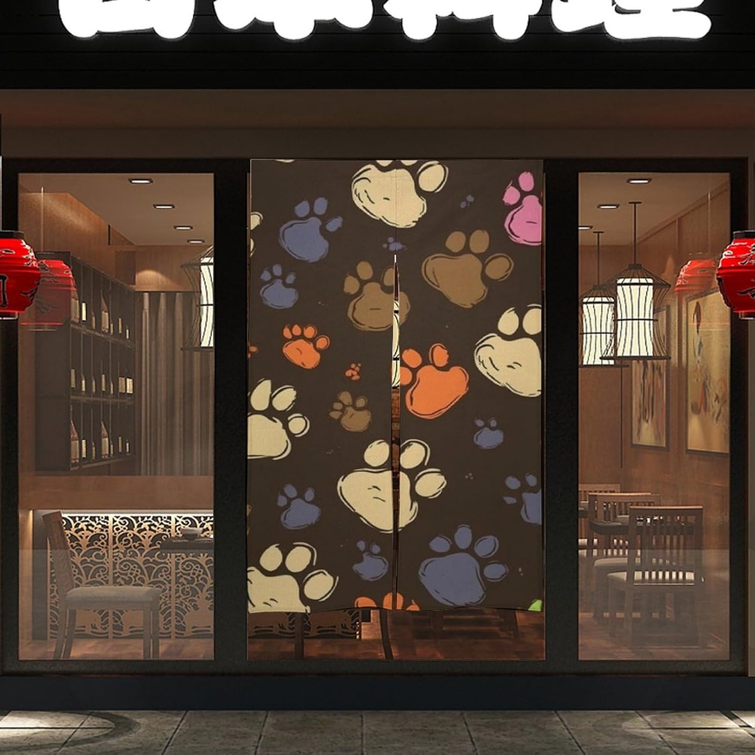 Dog Paws Print Door Curtain Panel 17x57 Inch