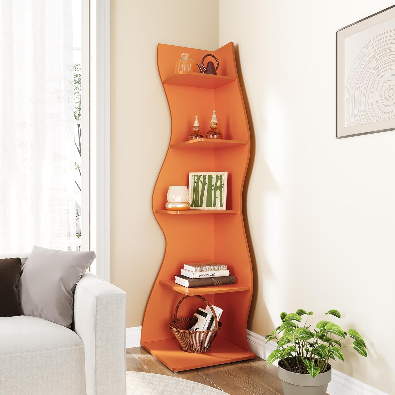 LITTLE TREE 5-Tier Wall Corner Bookshelf Modern