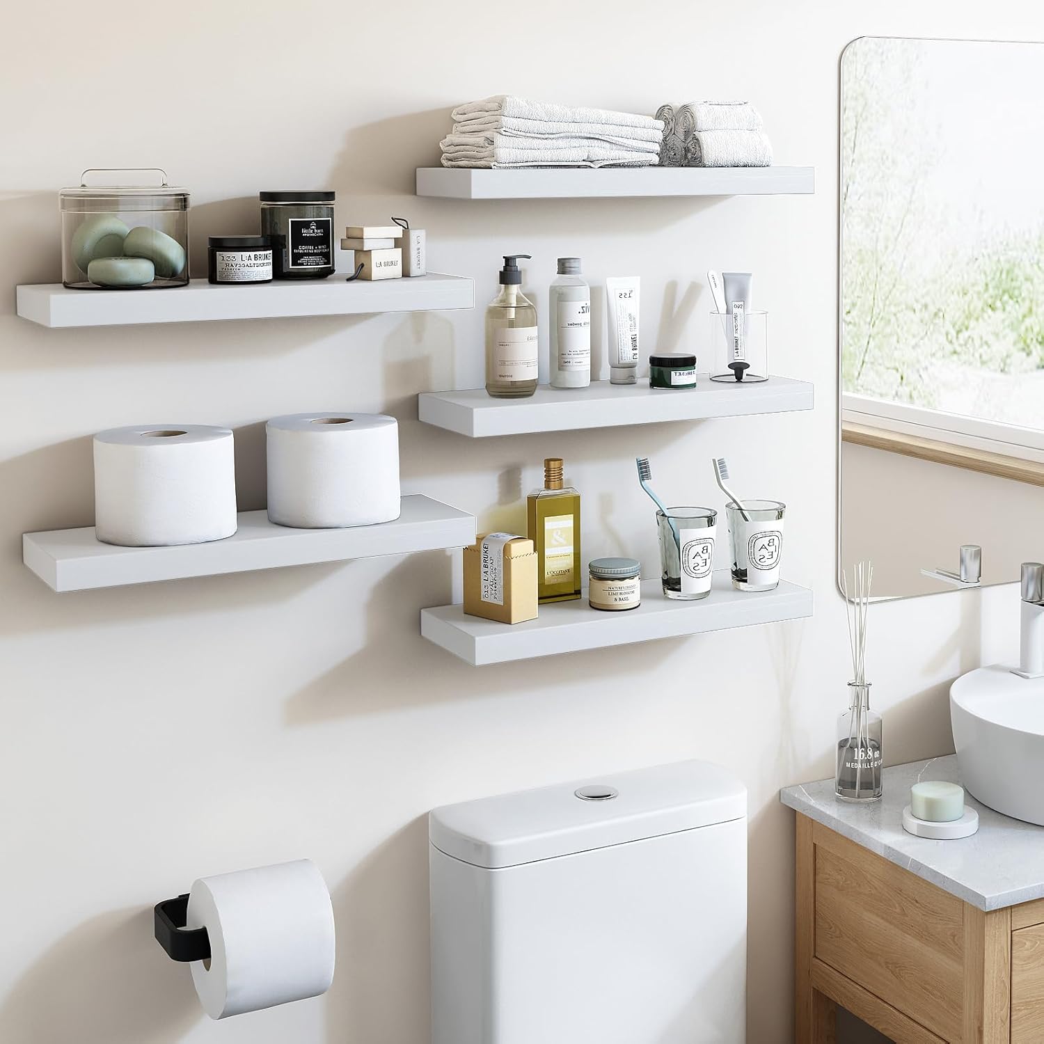 Fixwal 158in Floating Shelves White 5 Pack