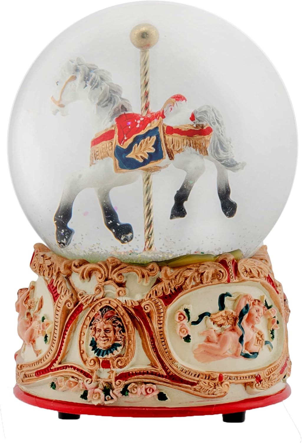 Gilded Gold Tone Musical Water Globe with Cupid and Carousel Horse