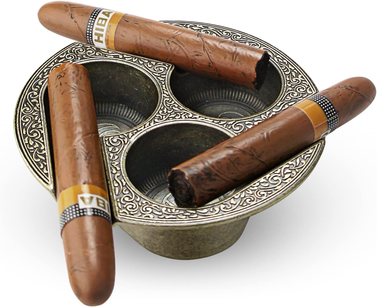 Gold Cigar Ashtray with 3 Holders