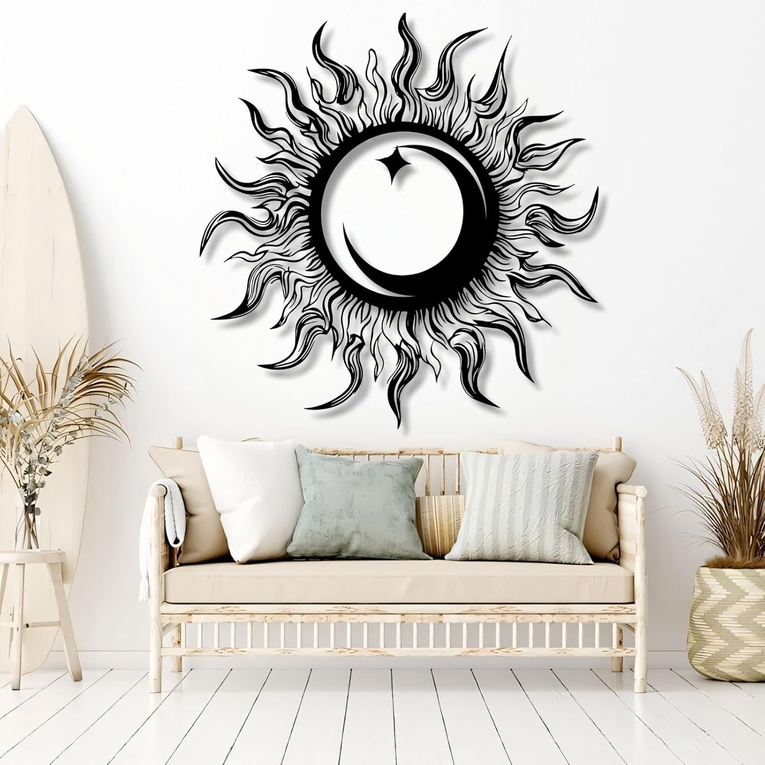 KingGenius Sun Moon Star Wall Decor 299x299 Inch Metal Art