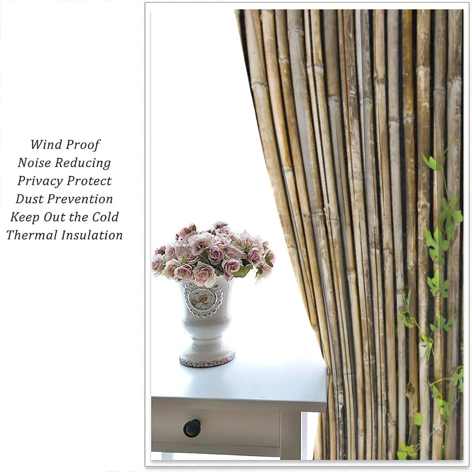 YSWOW Bamboo Blackout Curtains 2 Panels 42x45 Inch