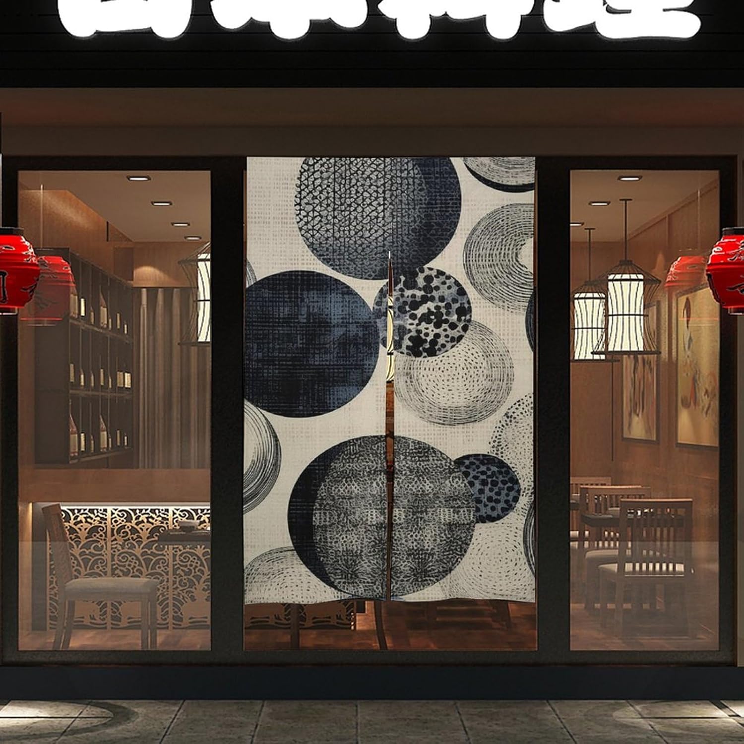 Japanese Noren Door Curtain Indigo Circle Pattern 34x57 Inch