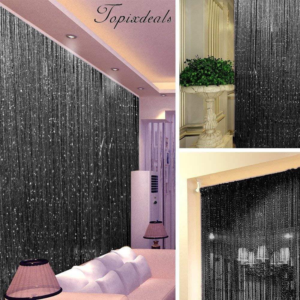 Topixdeals Black Curtain with Silver Ribbon Strip Tassel
