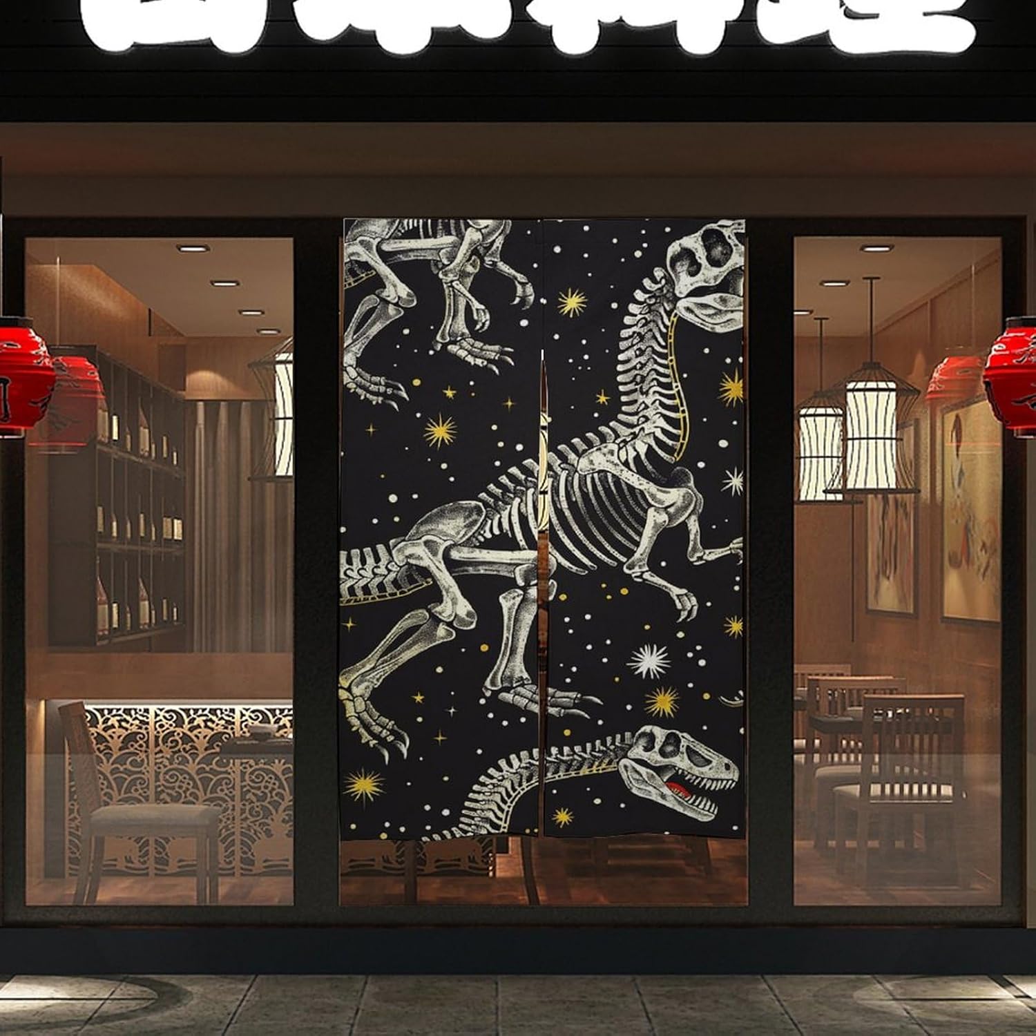 Dinosaur Skeleton Door Curtain Split Panel 17x57 Inch