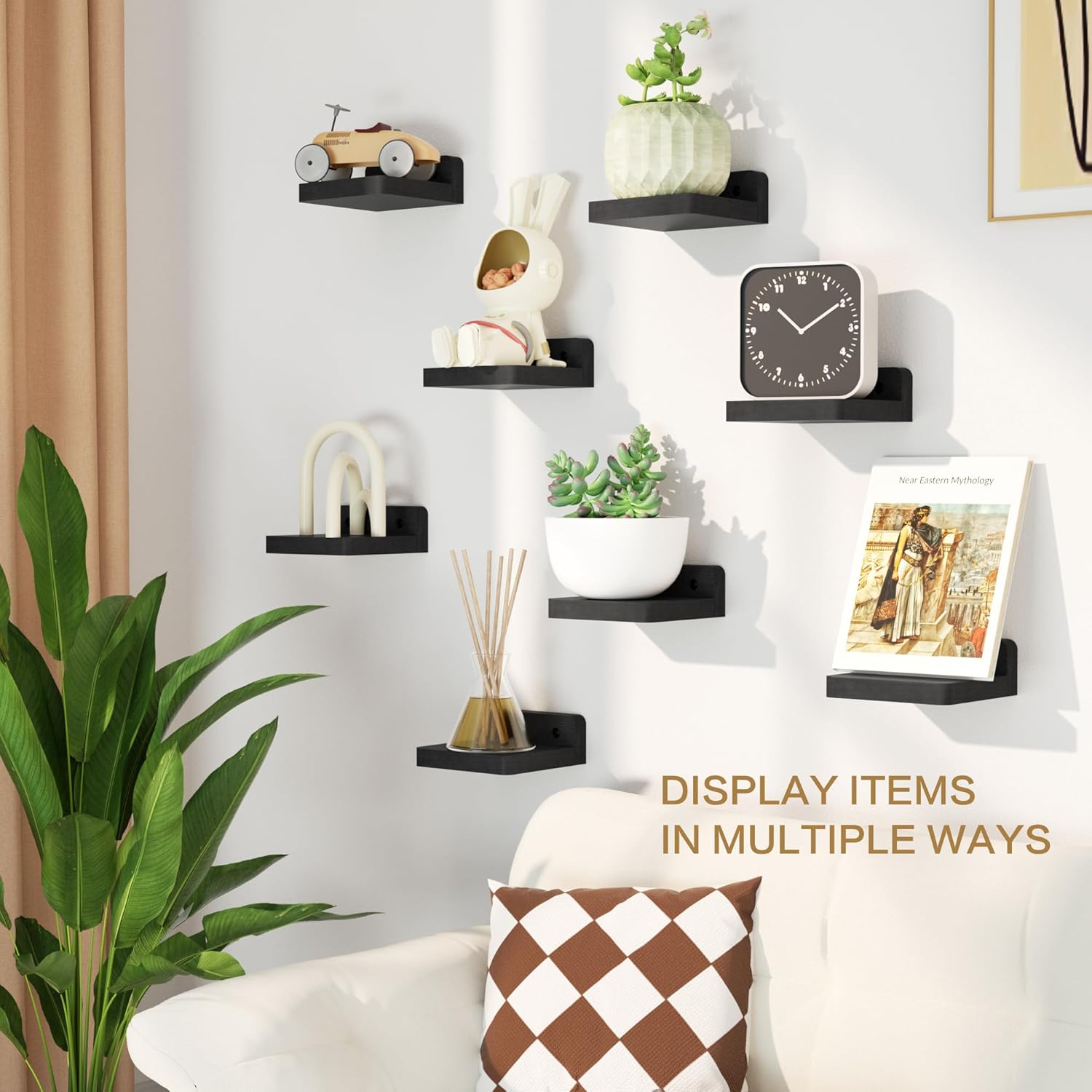 SRIWATANA 4 Inch Floating Wall Shelf Set of 8 Black