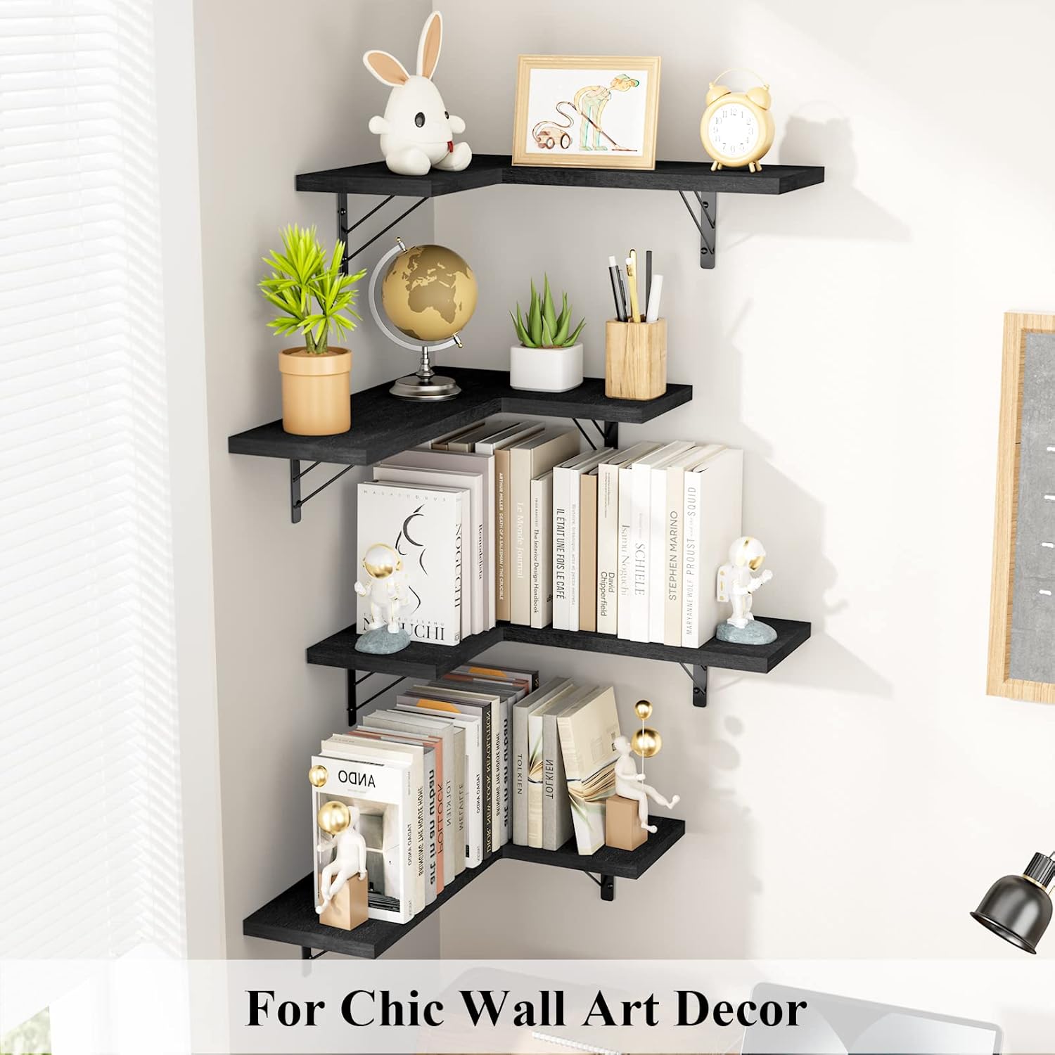 Love-KANKEI 4-Tier Floating Corner Shelves Black