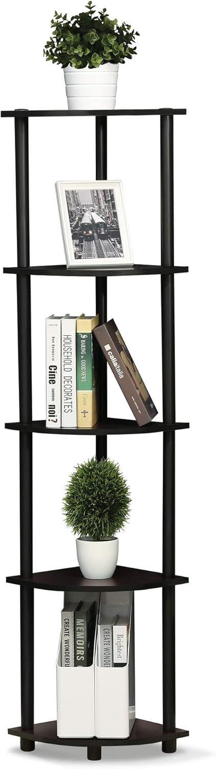 Furinno Turn-N-Tube 5 Tier Corner Shelf Dark Walnut