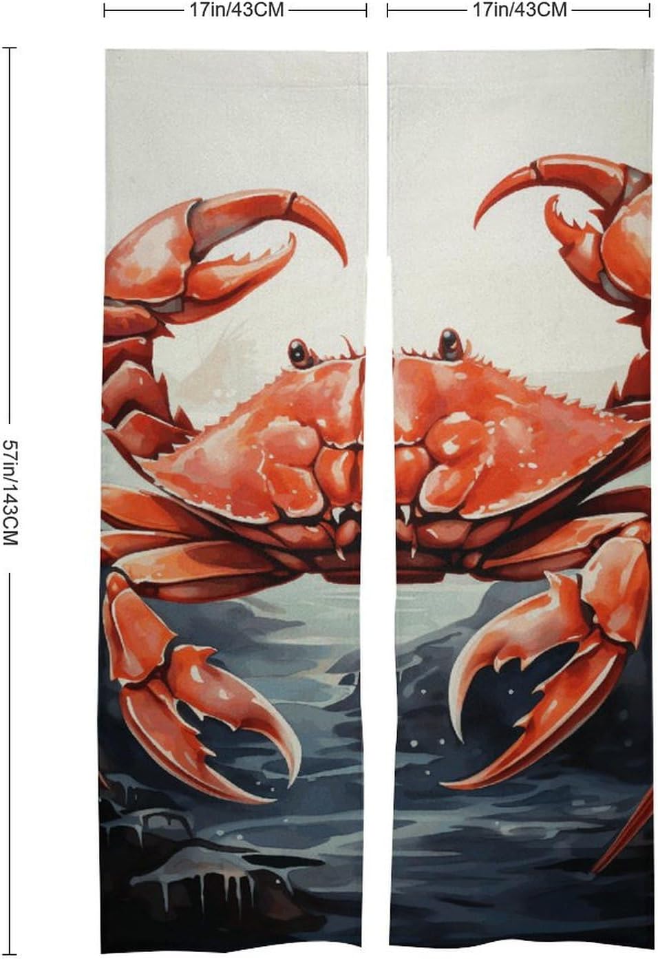 Red Crab Sea Split Door Curtain 17x57 Inch Panel Divider