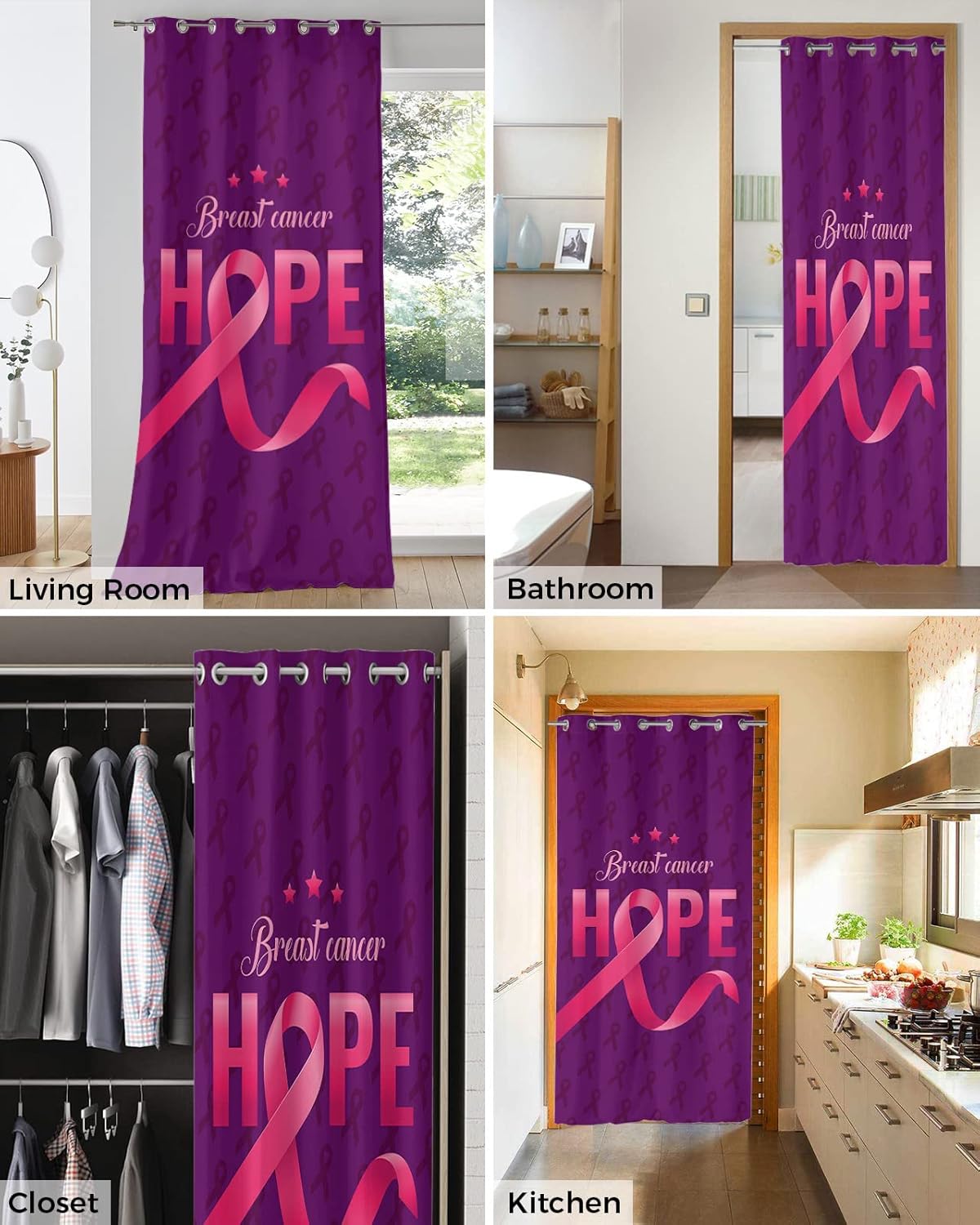 Hope Breast Cancer Doorway Curtains - 42x80 Blackout Panels