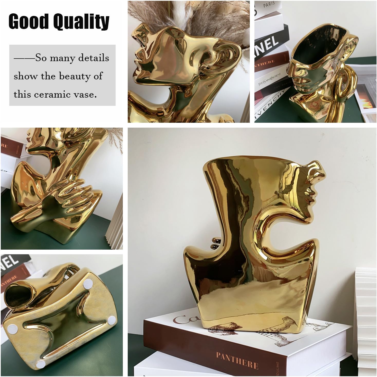 Funsoba Gold Ceramic Head Vase for Home Office Decor