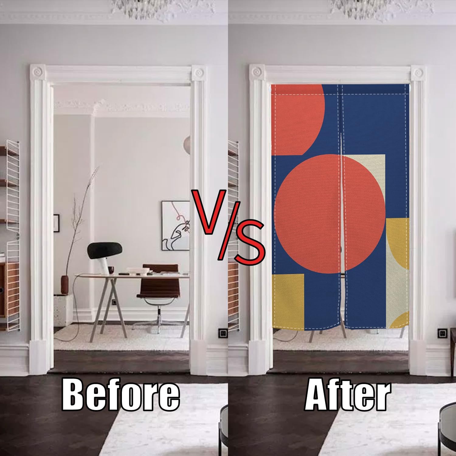 Leowefowa Japanese Door Curtain Noren Red Circle Traditional Artistic Painting Tapestries