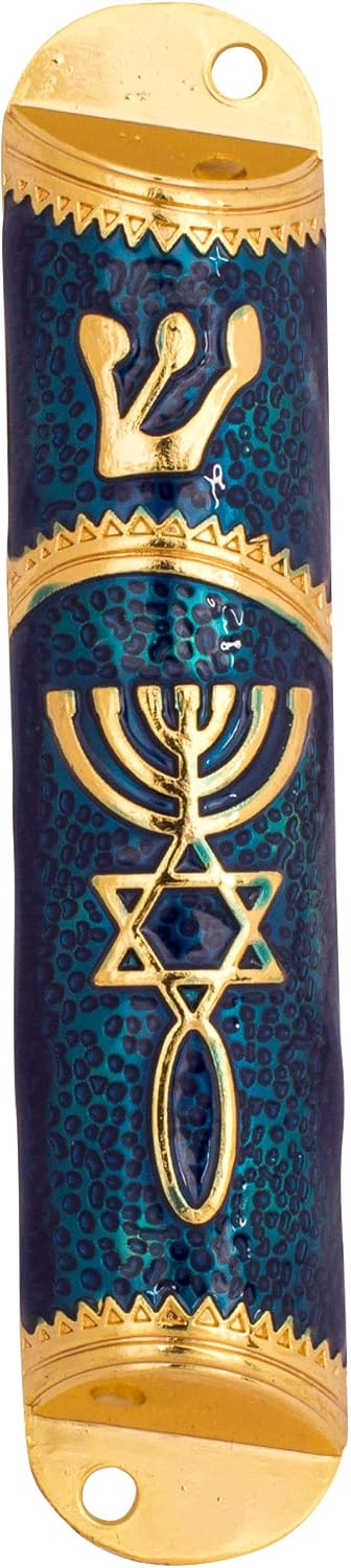 Blue White Shop Enamel Door Mezuzah Scroll Case