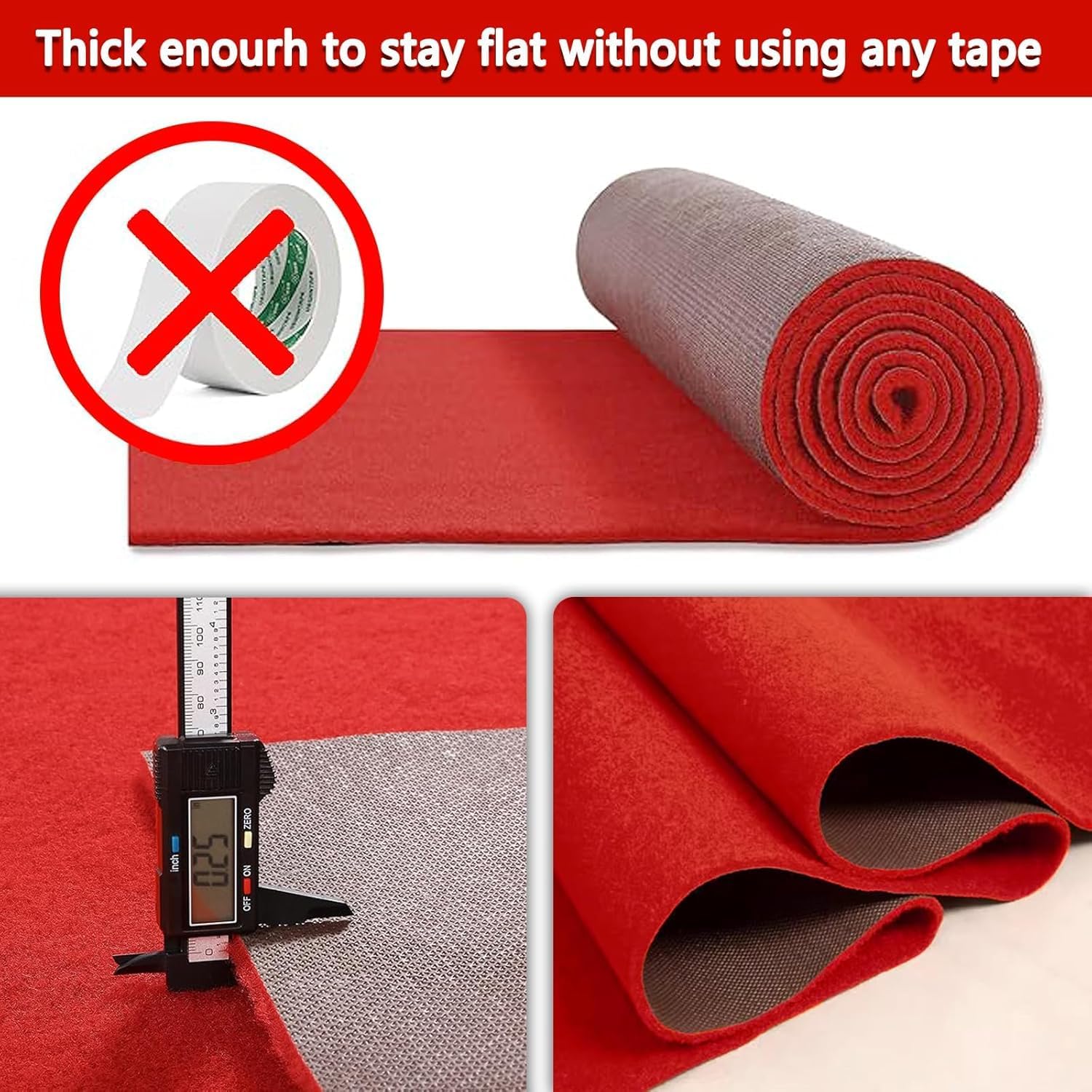 Extra Thick Red Carpet Runner 3x10ft Non-Slip Rubber Backed