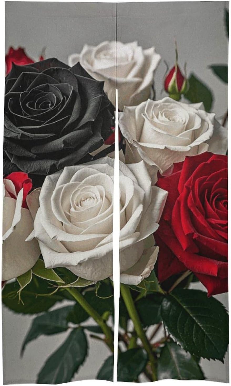 Black White Red Roses Door Cover Curtain 57x17 Inches
